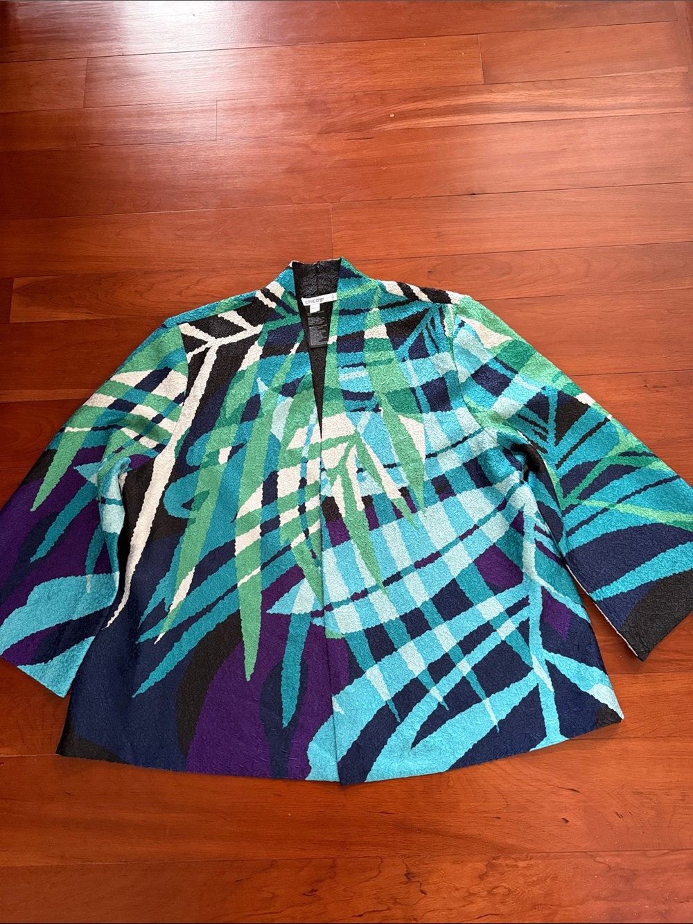 Tropical Print Open Front Jacket - Teal, Aqua, Green, Navy, Purple